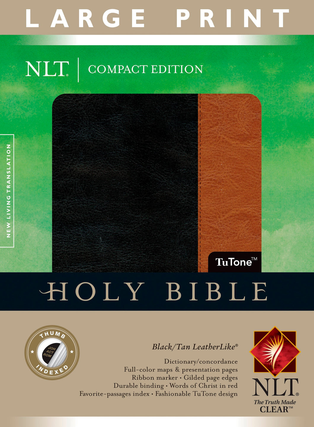 NLT Compact Edition Bible/Large Print-Black/Tan TuTone Indexed