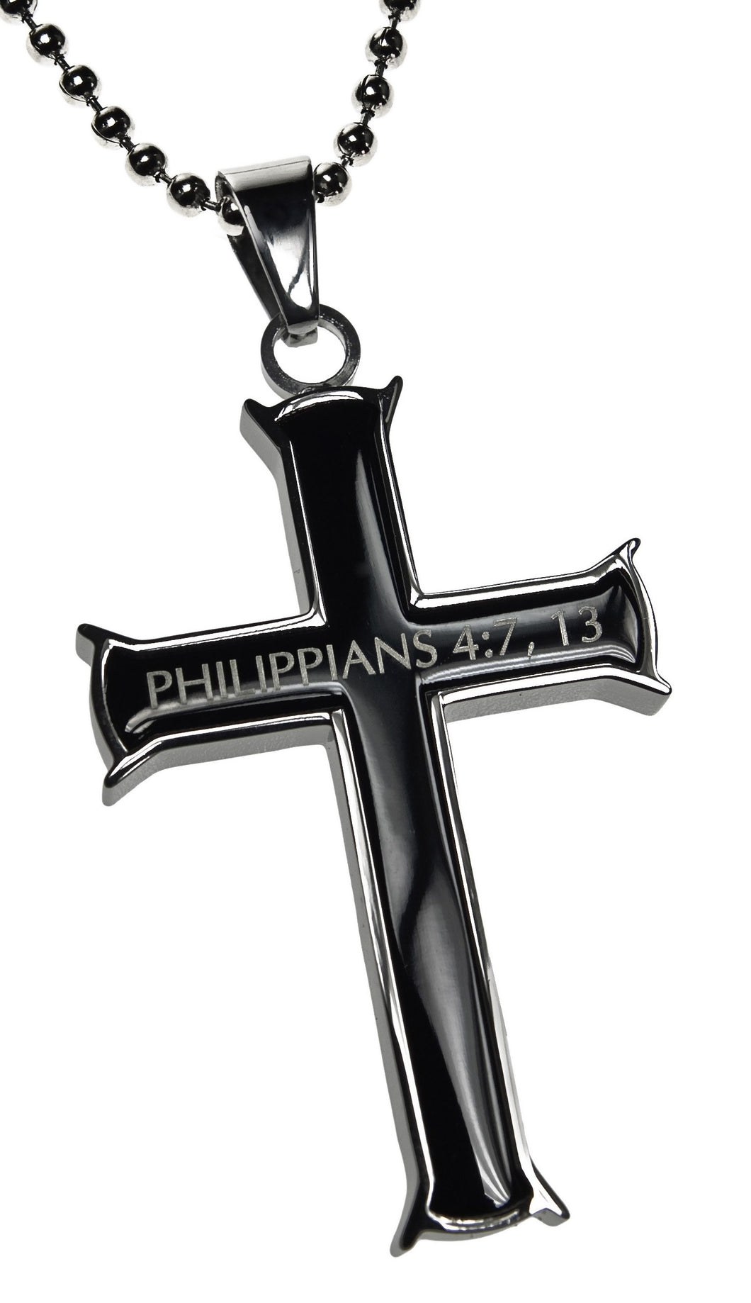 Necklace-Black Iron Cross-I Can Do All Things (Phil 4:13) (20