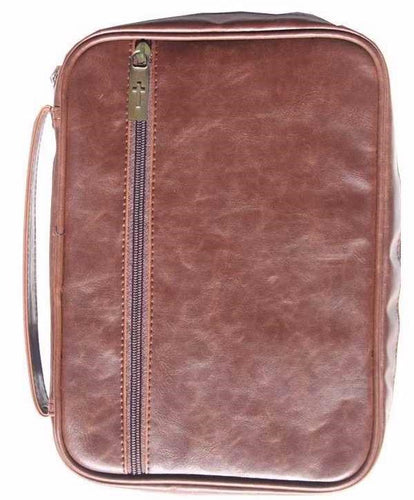 Bible Cover-Distressed Leather Look-Brown-XLG