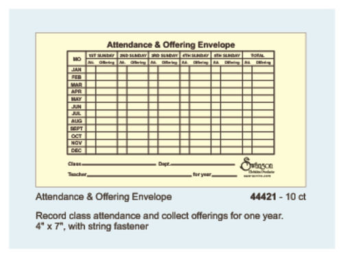 Offering Envelope-Attendance And Offering (4 X 7) (Pack Of 10)