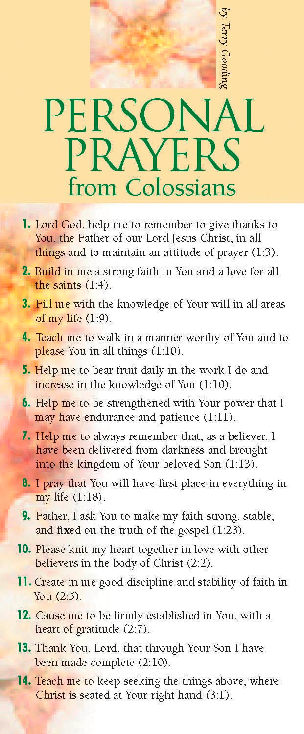 Bookmark-Personal Prayers From Colossians (Pack Of 50)