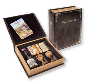 Communion-Set-The Lord's Supper w/Grape Juice  Matzah Bread & 2 Olivewood Cups In Box (#1540)