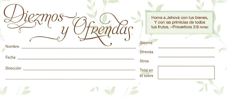 Spanish-Offering Envelope-Tithe And Offering (Diezmo Y Ofrendas) (Pack Of 100)