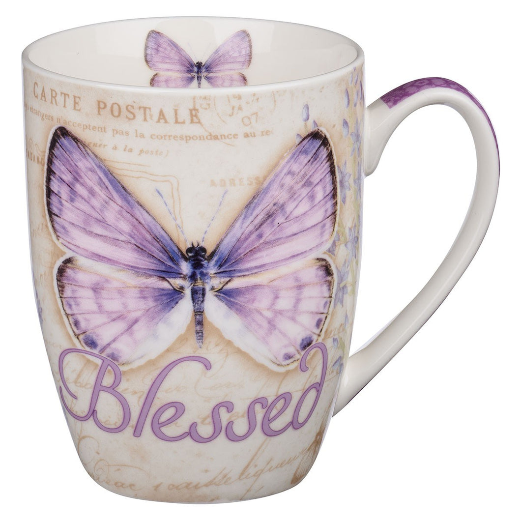 Mug-Butterfly Blessings/Blessed w/Gift Box (Jeremiah 17:7)-Purple (MUG400)