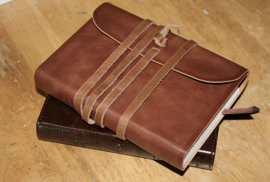 ESV Large Print Compact Bible-Natural Leather w/Flap & Strap