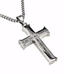 Necklace-Silver Iron Cross-Through Christ (Mens)-24" Chain