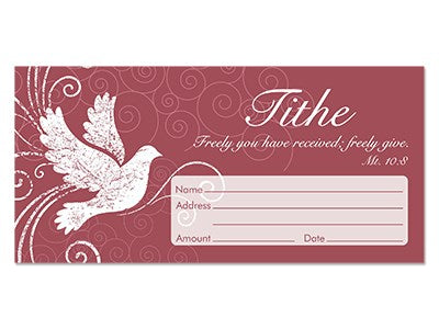 Offering Envelope-Tithe w/Dove (Matthew 10:8) (Pack Of 100)