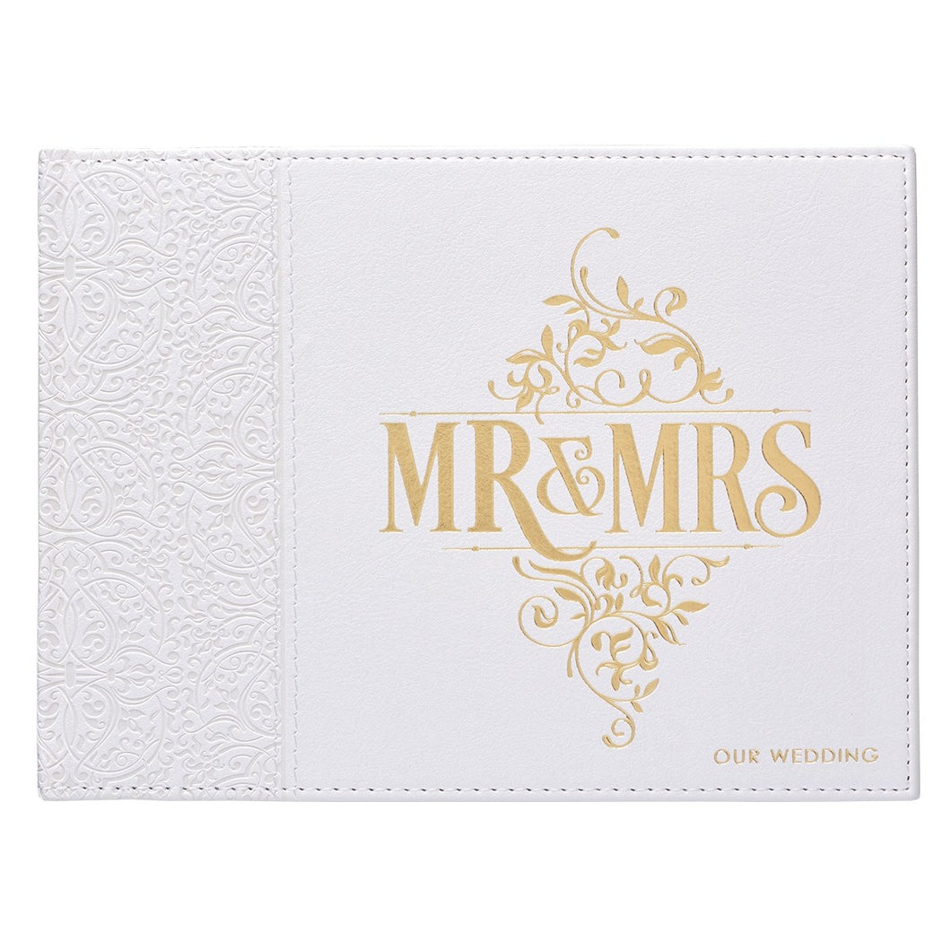 Guest Book-Wedding w/Gift Box-White LuxLeather-Mr. And Mrs. (8.25