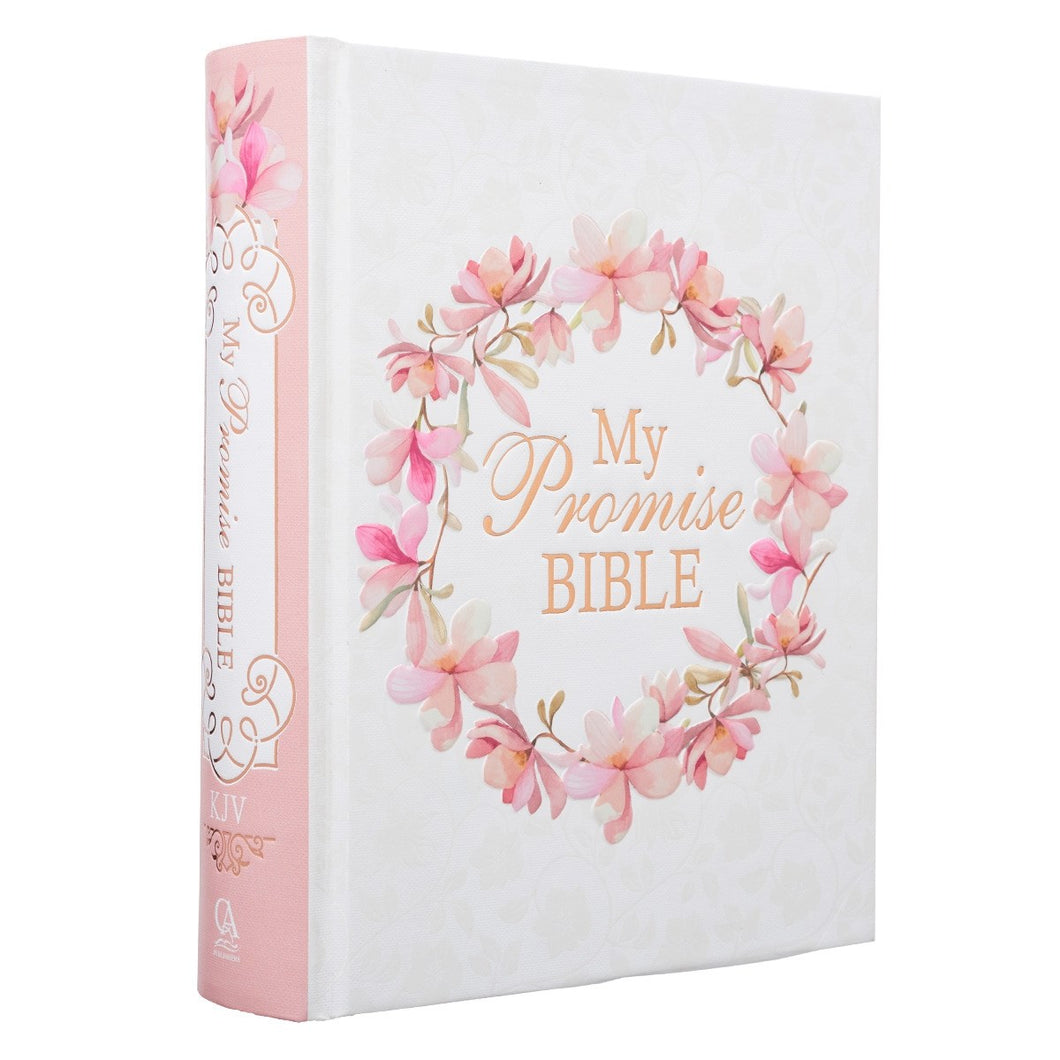 KJV Large Print My Promise Bible-White/Pink Floral Hardcover