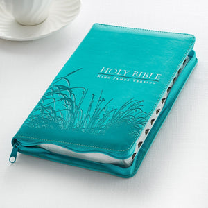 KJV Deluxe Gift Bible-Turquoise Faux Leather Indexed w/Zipper