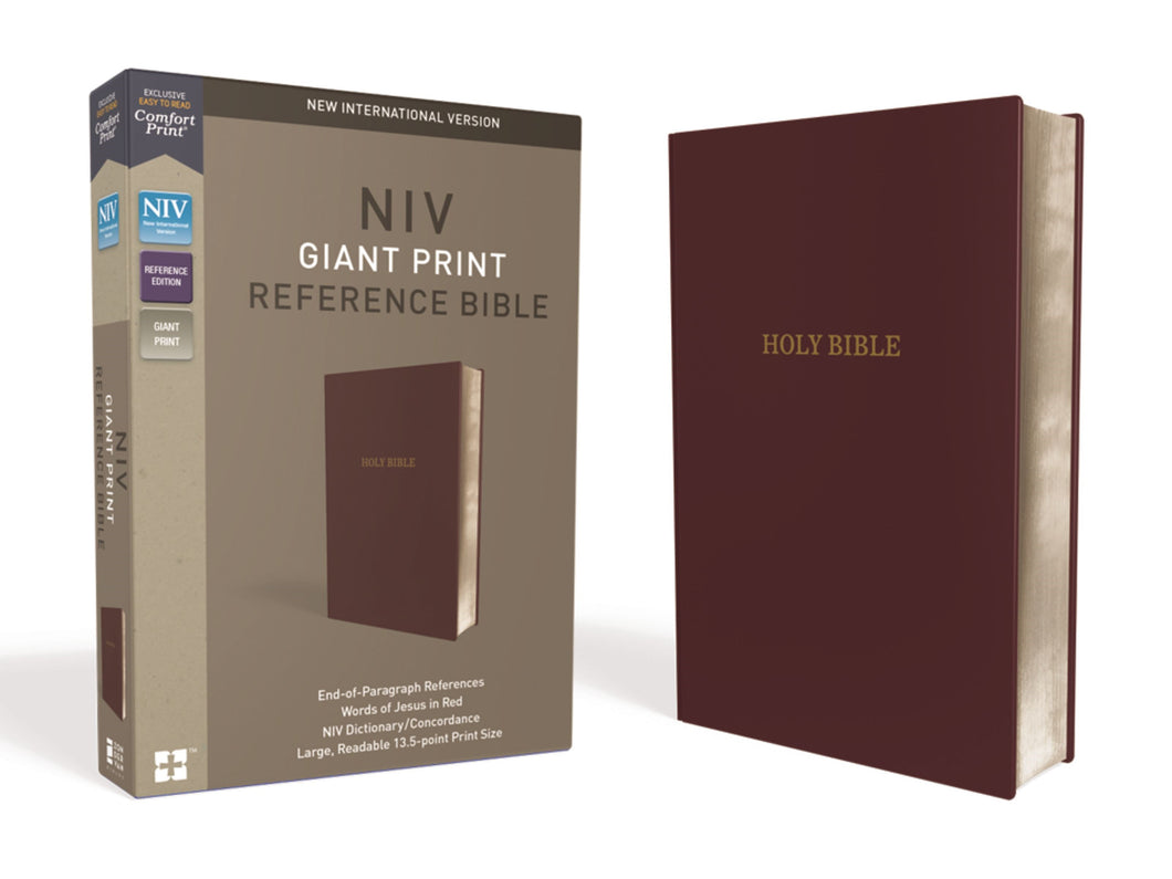 NIV Giant Print Reference Bible (Comfort Print)-Burgundy Leather-Look