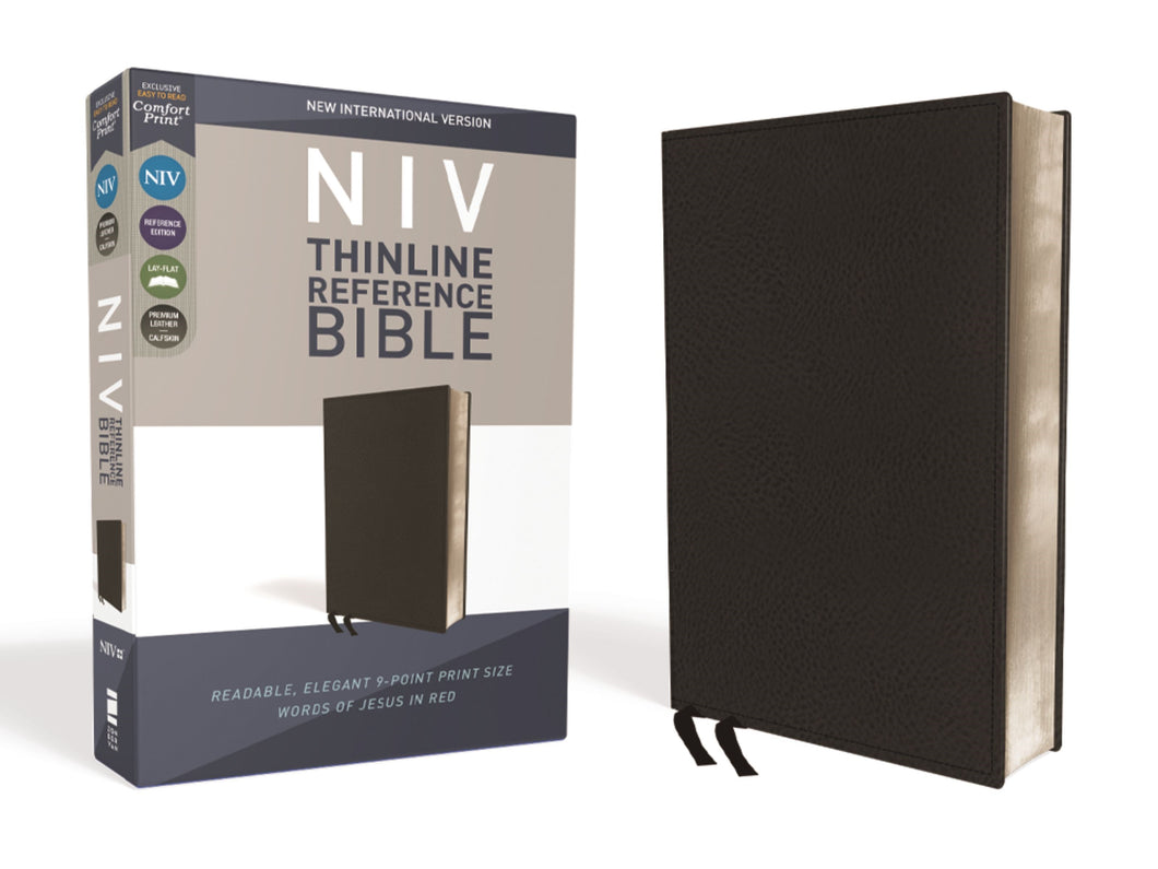 NIV Thinline Reference Bible (Comfort Print)-Black Premium Leather