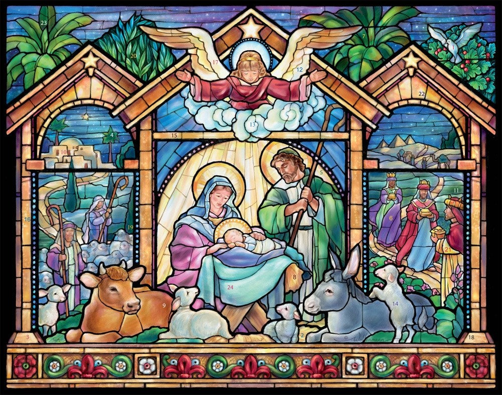 Large Advent Calendar-Stained Glass Nativity (11 x 14)