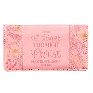 Checkbook/Wallet-I Can Do All Things-Pink Paneled