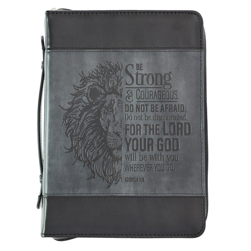 Bible Cover-Classic Luxleather-Be Strong-Gray-LRG