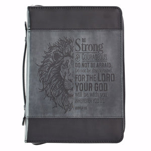 Bible Cover-Classic Luxleather-Be Strong-Gray-MED