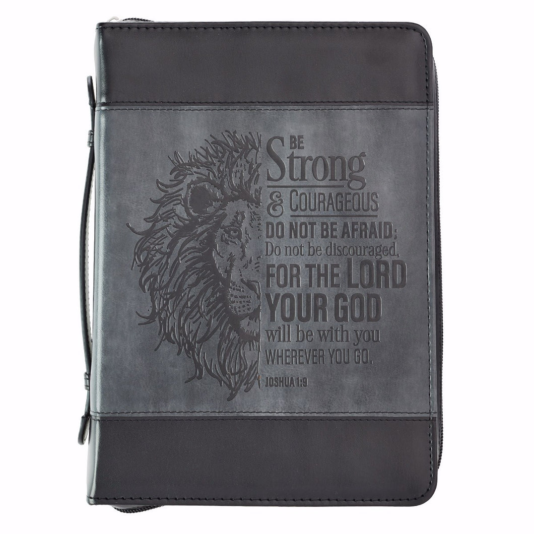 Bible Cover-Classic Luxleather-Be Strong-Gray-MED