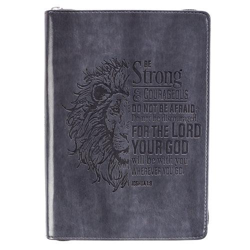 Journal-Classic LuxLeather-Be Strong & Courageous-Gray