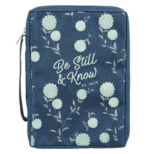 Bible Cover-Value-Be Still-Blue Floral-LRG