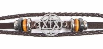 Bracelet-Star Of David & Cross-Leather Cord (#9812)