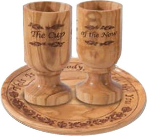 Communion-Set-Olivewood Plate & 2 Cups In Box