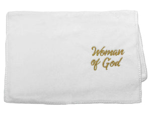 Towel-Pastor-Woman Of God-White w/Gold Lettering
