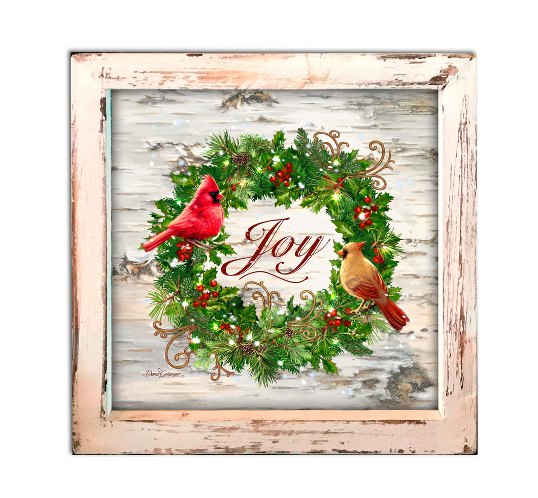 Shadowbox-Cardinal Wreath/Joy-LED Tabletop w/Timer (8