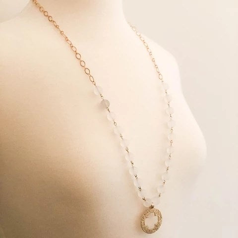 Necklace-Brulee Circle-Bone/14K Gold Plated (30