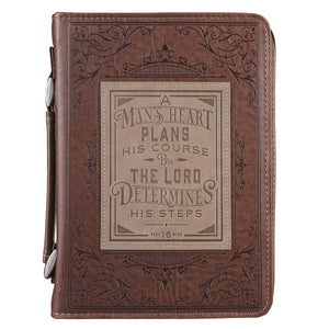 Bible Cover-Classic Luxleather-A Man's Heart-Brown-MED
