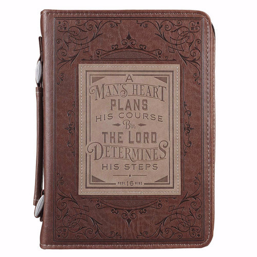 Bible Cover-Classic Luxleather-A Man's Heart-Brown-LRG