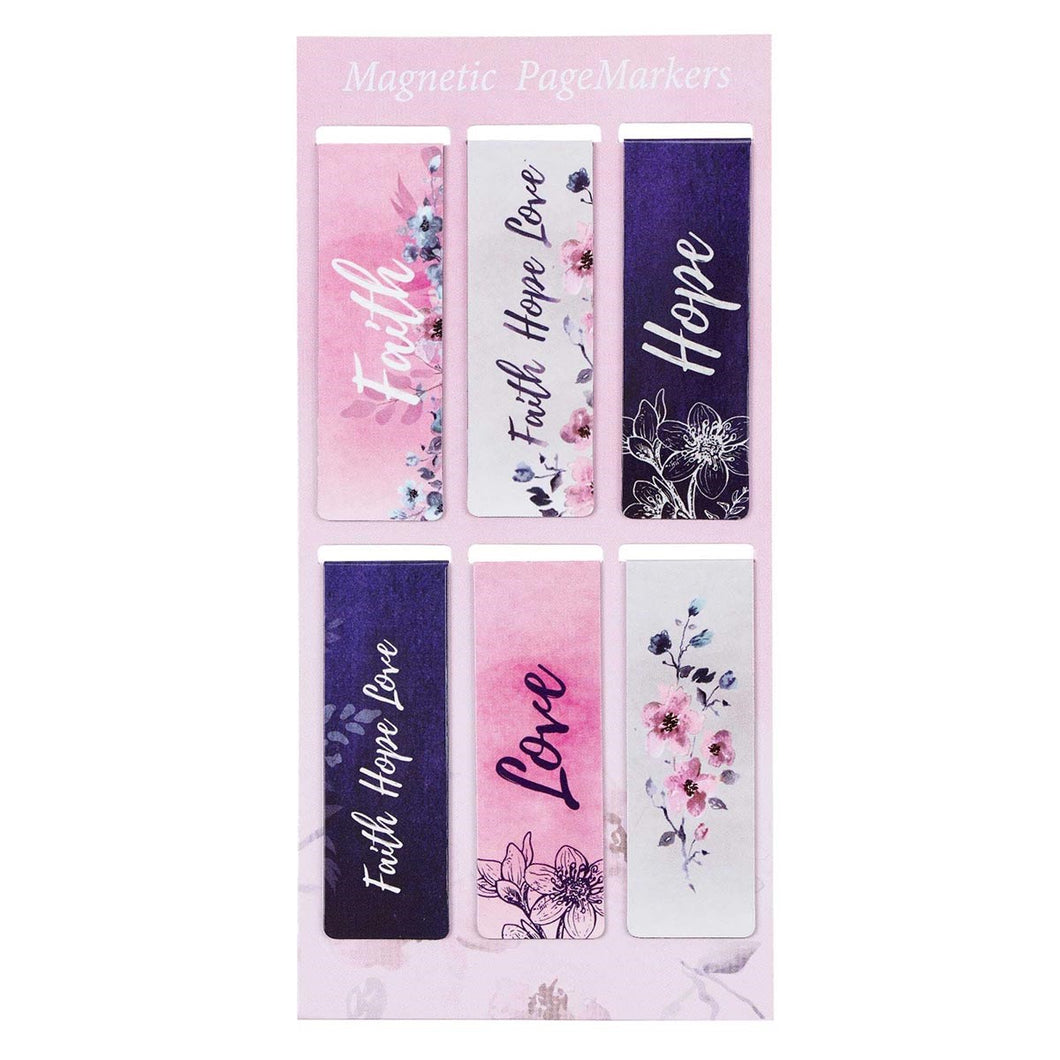 Bookmark-Pagemarker-Magnetic-Faith Hope Love-Pink/Purple (Set Of 6)