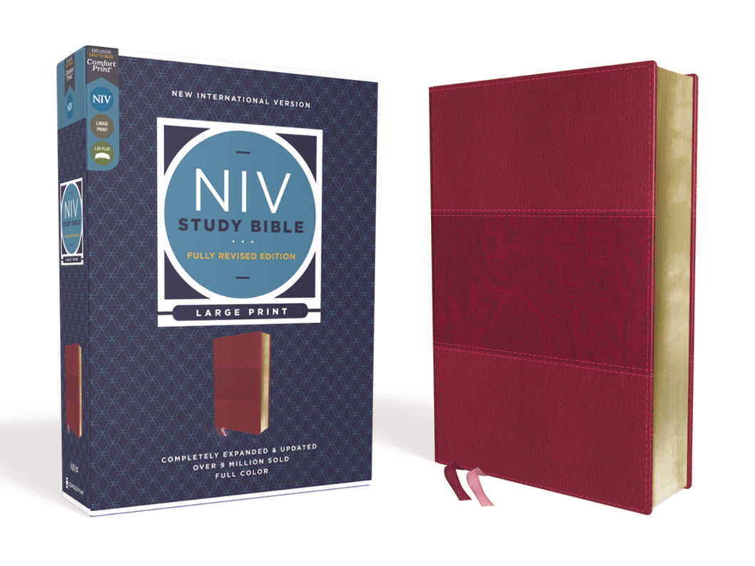 NIV Study Bible/Large Print (Fully Revised Edition) (Comfort Print)-Burgundy Leathersoft