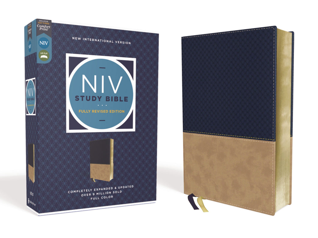 NIV Study Bible (Fully Revised Edition) (Comfort Print)-Navy/Tan Leathersoft