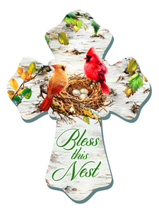 Wall Cross-Cardinals/Bless This Nest (6" x 8")