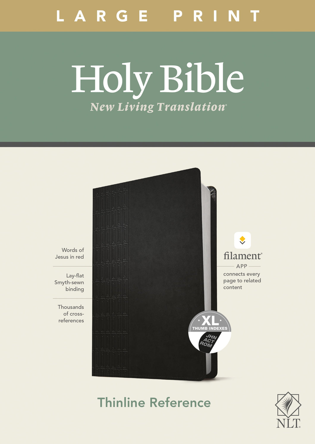 NLT Large Print Thinline Reference Bible/Filament Enabled Edition-Black LeatherLike Indexed
