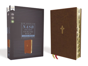 NASB Thinline Bible/Large Print (Comfort Print)-Brown Leathersoft Indexed