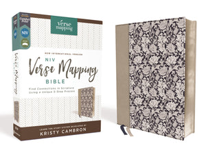 NIV Verse Mapping Bible (Comfort Print)-Navy Floral Leathersoft