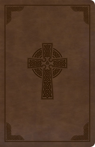 CSB Large Print Personal Size Reference Bible-Brown Celtic Cross LeatherTouch