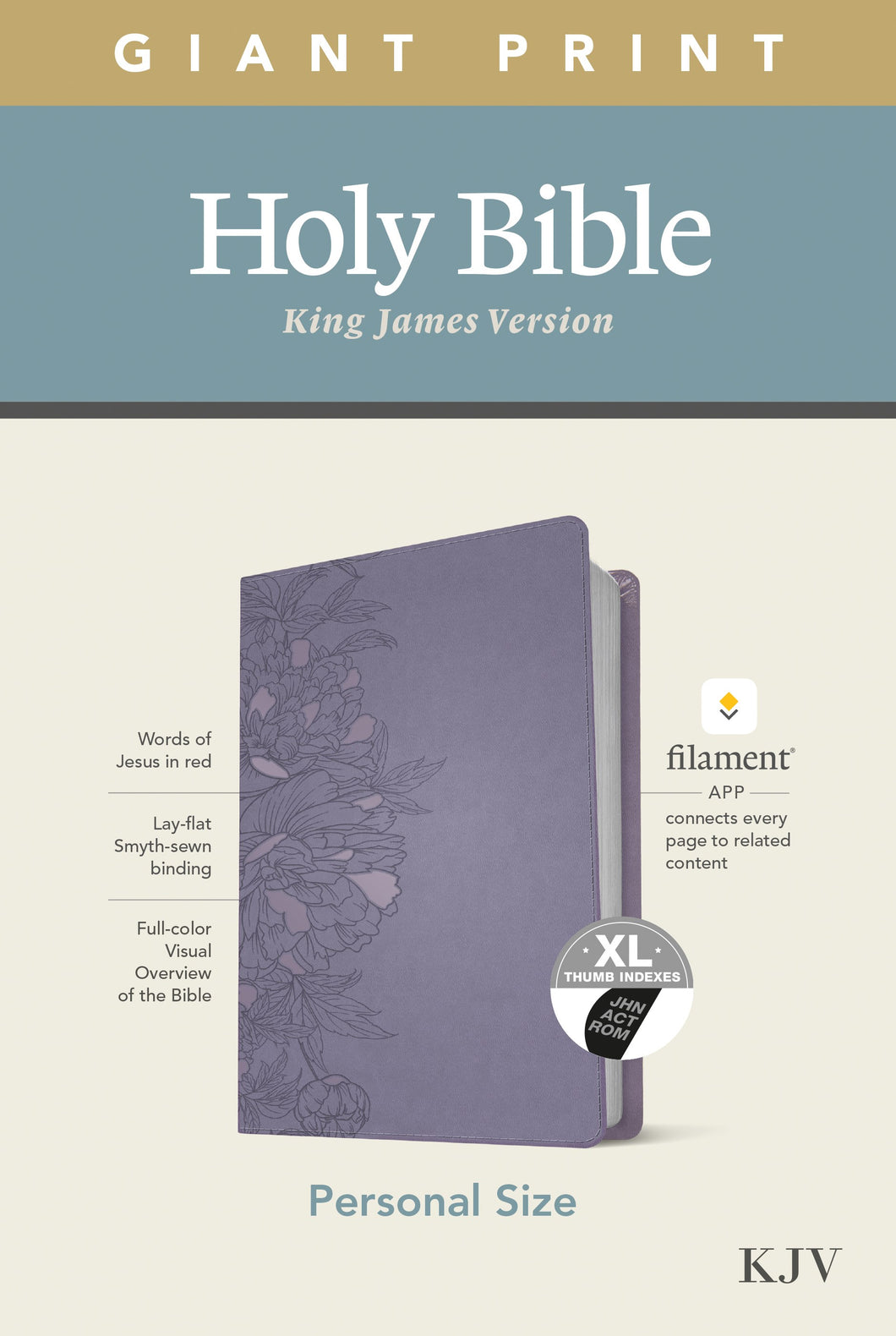 KJV Personal Size Giant Print Bible/Filament Enabled-Peony Lavender LeatherLike Indexed