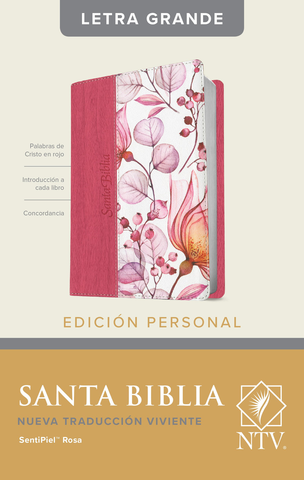 NTV Personal Size Large Print Bible (Edicion Personal Letra Grande)-Rose LeatherLike Indexed
