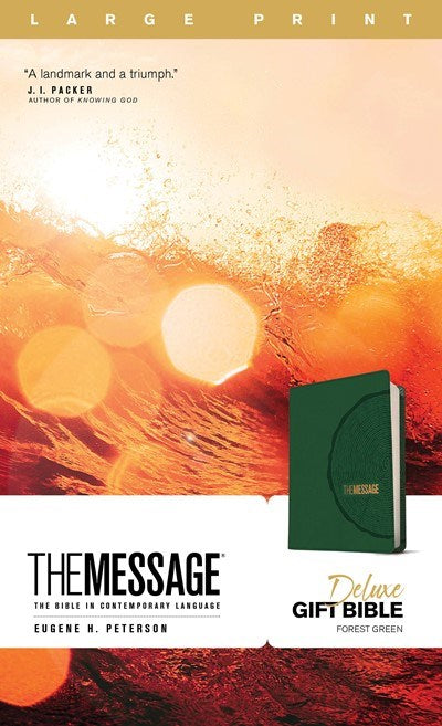 The Message Deluxe Gift Bible/Large Giant Print-Green Leather-Look