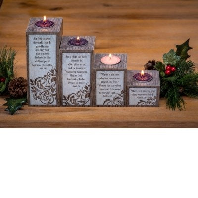 Advent Pillar Set w/Tea Lights-Love Hope Peace Joy (Resin)