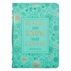 Bible Cover-Be Still And Know Psalm 46:10-Turquoise-LRG