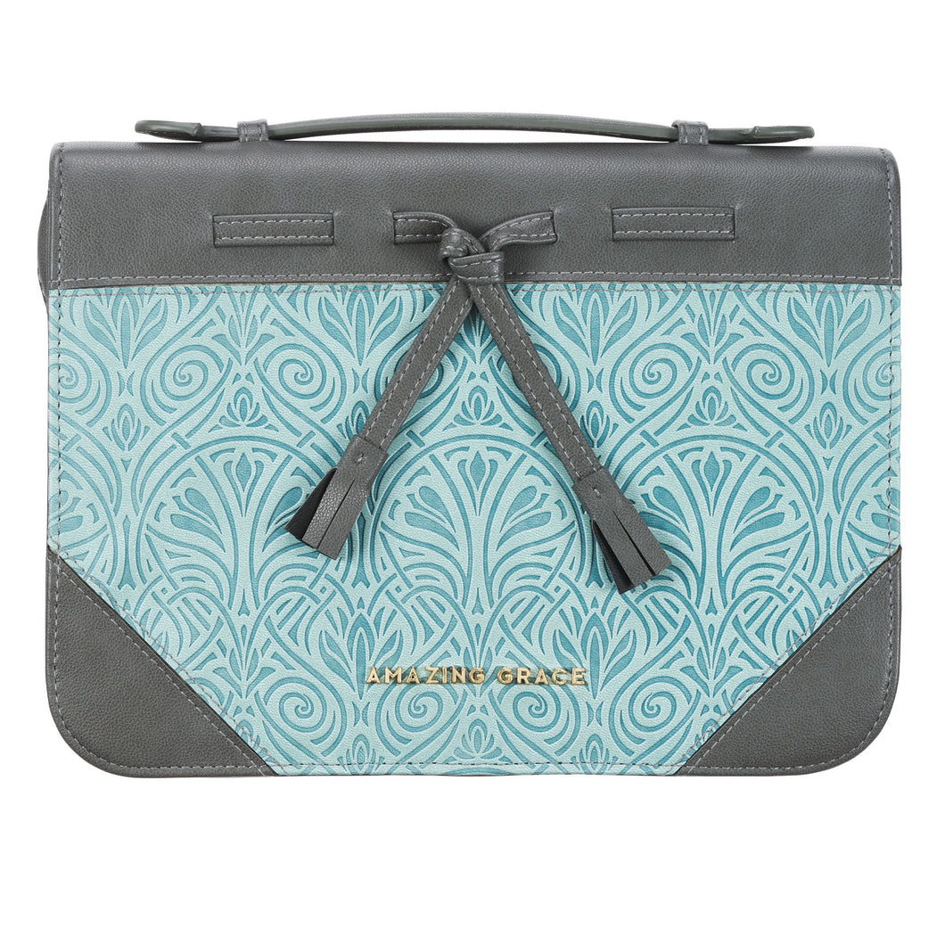 Bible Cover-Amazing Grace-Gray & Turquoise-LRG
