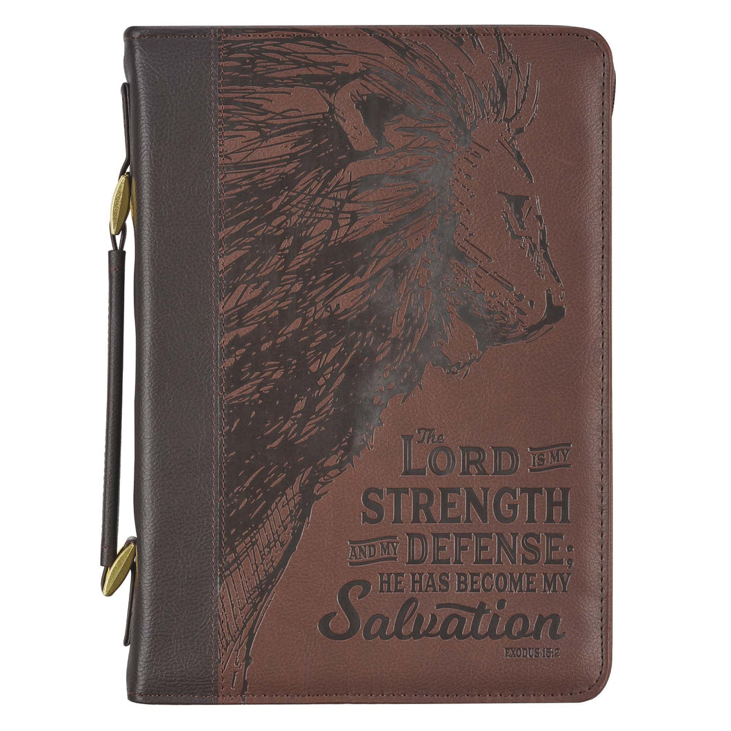 Bible Cover-Lord Is My Strength Exodus 15:2-Brown-XLG