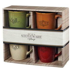Ceramic Mug Set-Faith Trust Hope Be Still (Set Of 4)