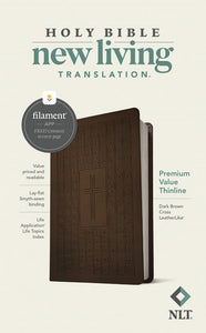 NLT Premium Value Thinline Bible/Filament Enabled-Dark Brown Cross LeatherLike