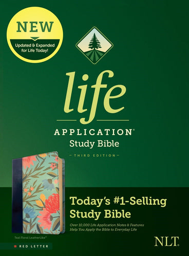 NLT Life Application Study Bible (Third Edition) (RL)-Teal Floral LeatherLike