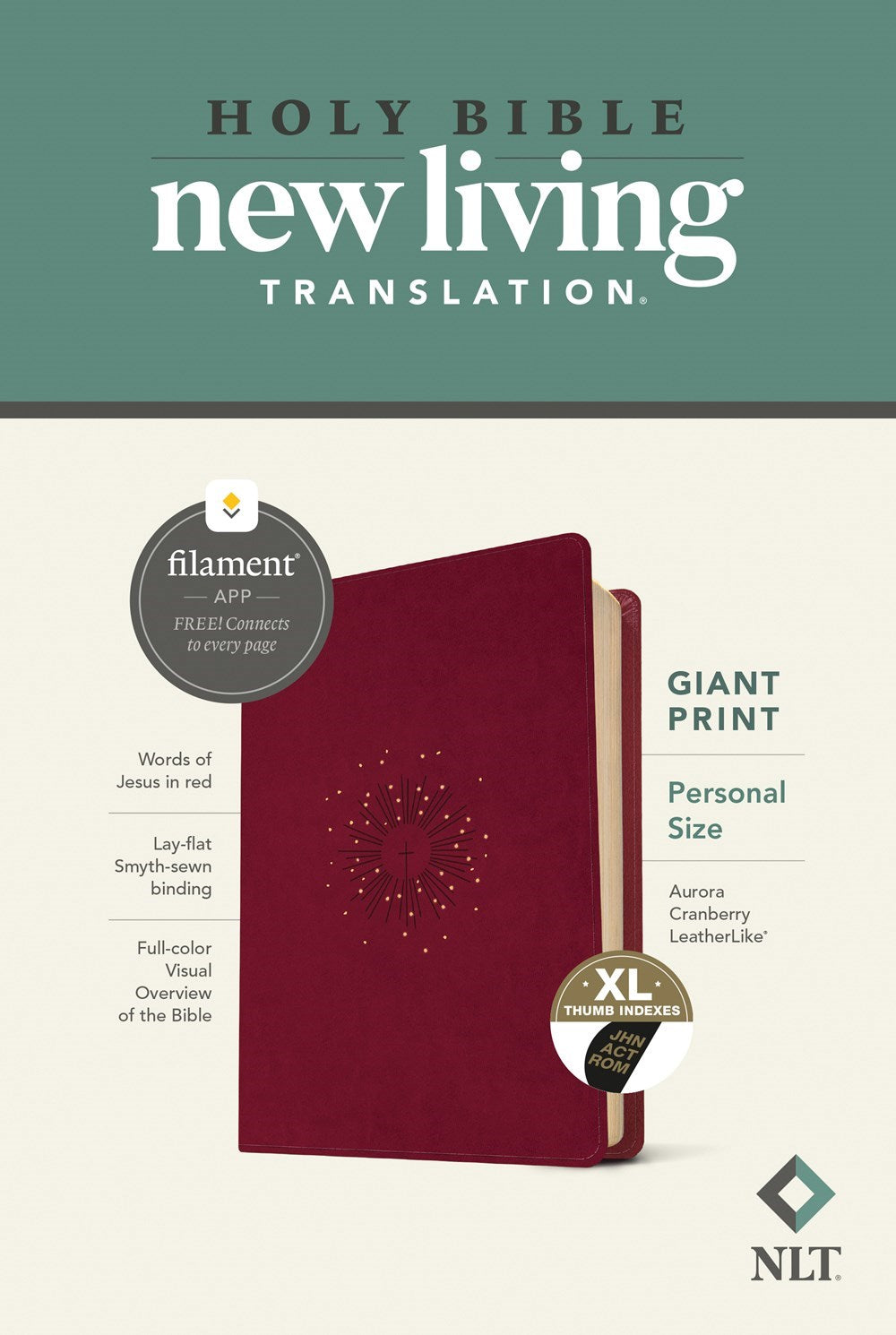 NLT Personal Size Giant Print Bible/Filament Enabled-Aurora Cranberry LeatherLike Indexed