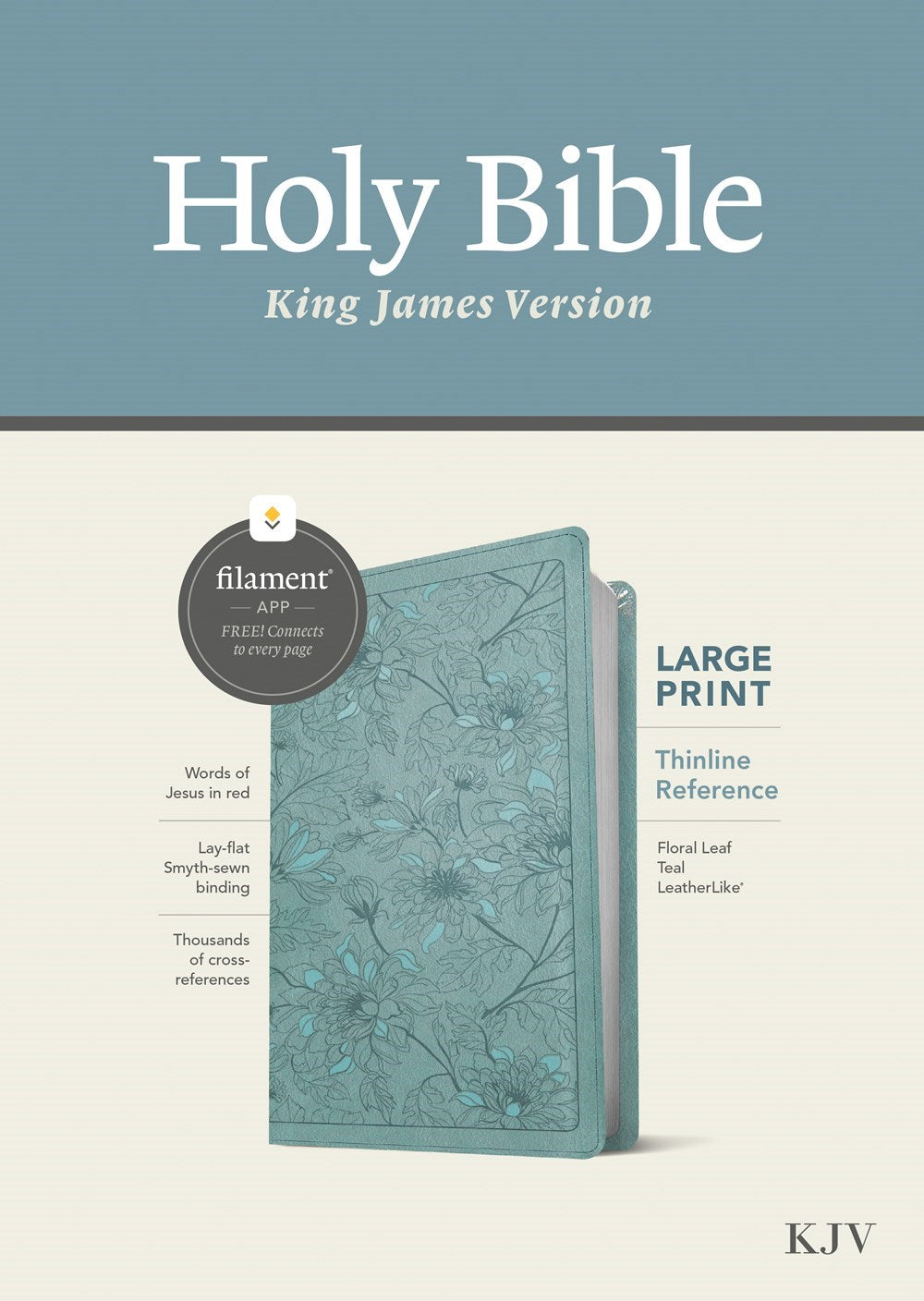 KJV Large Print Thinline Reference Bible/Filament Enabled Edition-Floral Leaf Teal LeatherLike